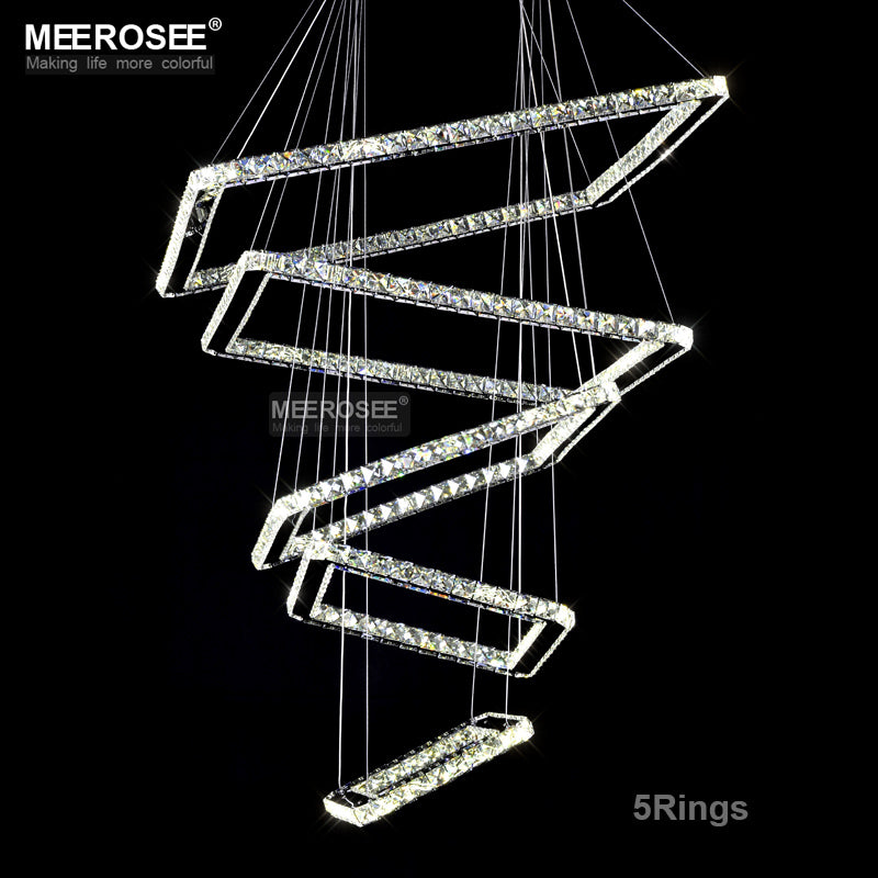 Meerosee Modern Square Crystal Pendant Lamp Fixture Rectangle LED Chandelier Light