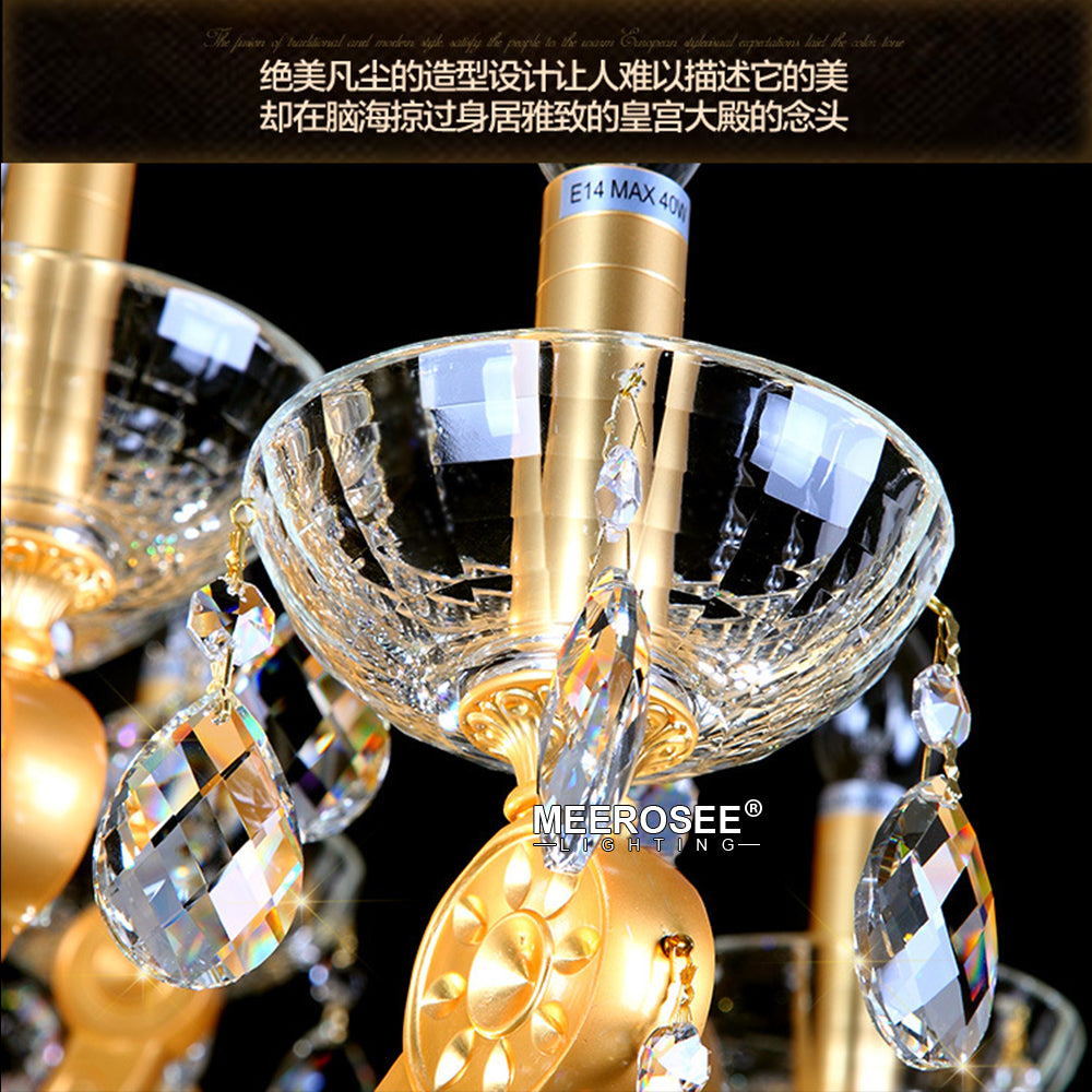 Meerosee Luxurious Large Crystal Chandelier Light Fixture Gorgeous Golden Pendant Lamp