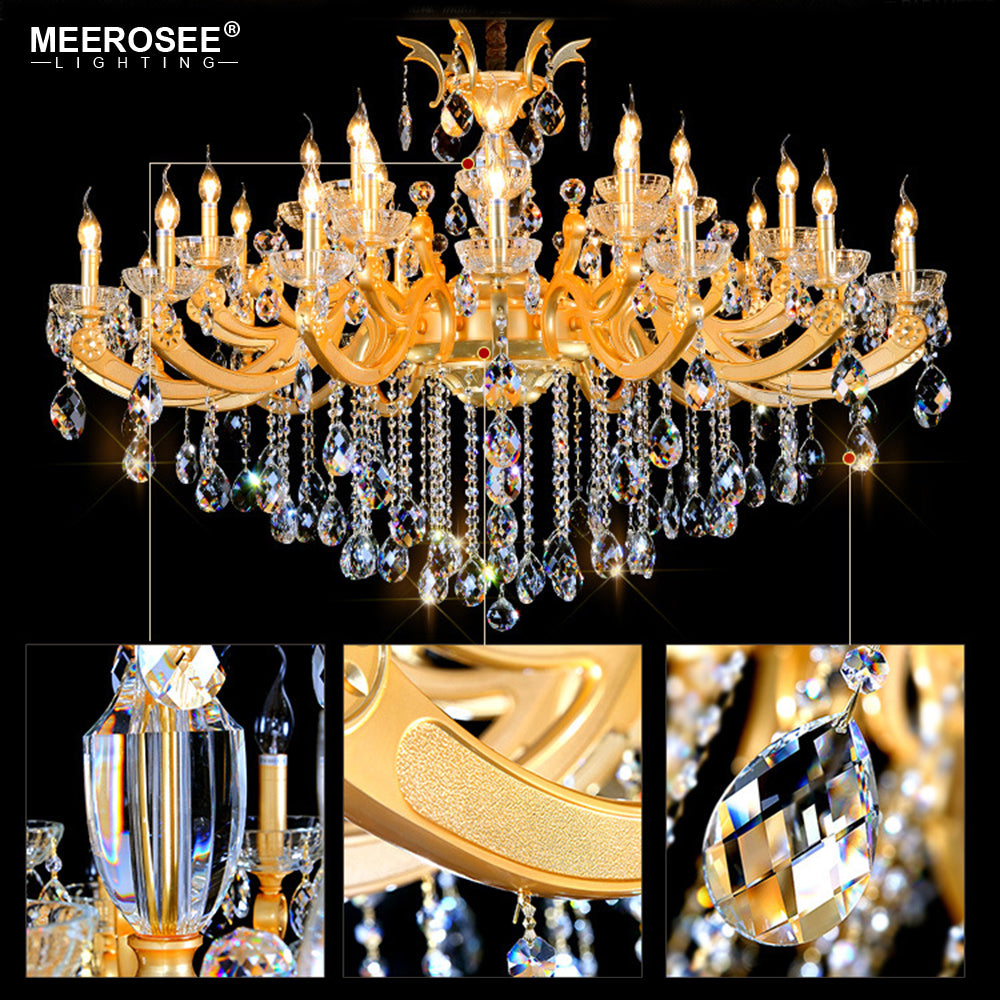 Meerosee Luxurious Large Crystal Chandelier Light Fixture Gorgeous Golden Pendant Lamp