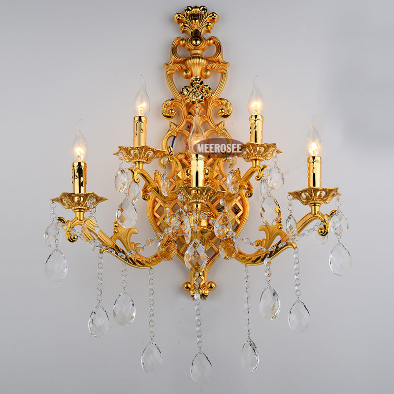 Meerosee Gold Color Crystal Wall Lamp Wall sconces light 5 Lights 22.44 Inches