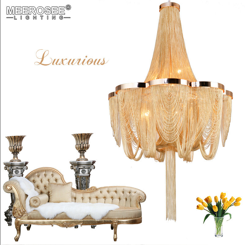 Meerosee French Empire Chandelier Post Modern Gold Chain Aluminum Pendant Light