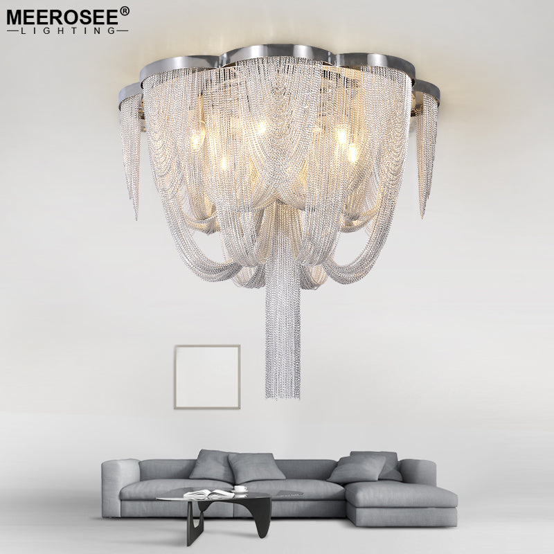 Meerosee Modern Pendant Lamps Silver Aluminum Chain Chandelier Home Light