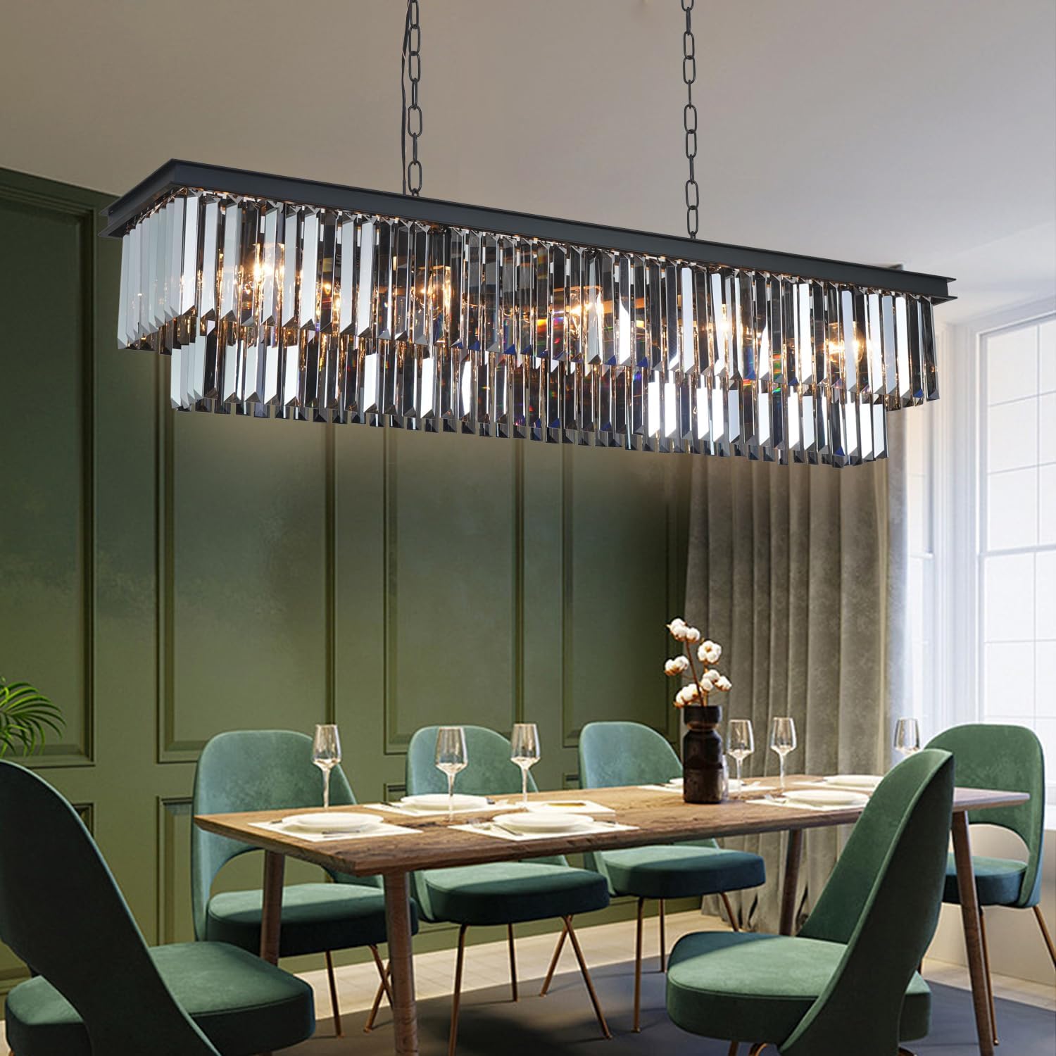 Modern Smoke K9 Crystal Chandelier Light Black Elegant Pendant Ceiling Lamp