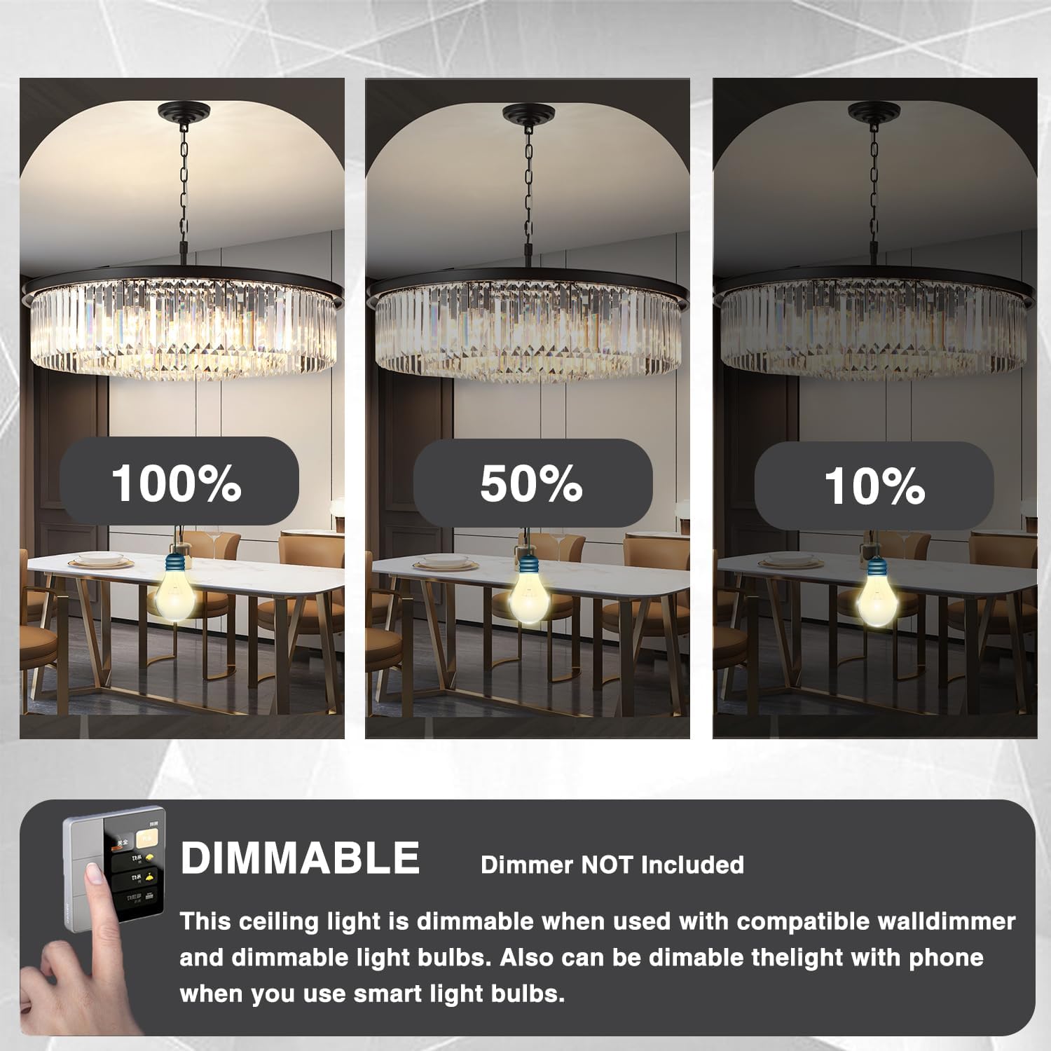 Meerosee Black 3-Tier Crystal Chandelier Light Modern Luxury Pendant Ceiling Lamp