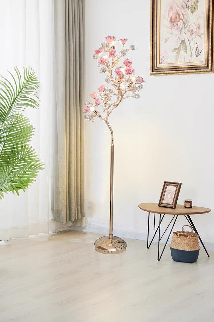 Modern Luxury Crystal Floor Lamp Ceramic-Pink Living Room Bedroom Standing Light FL98053