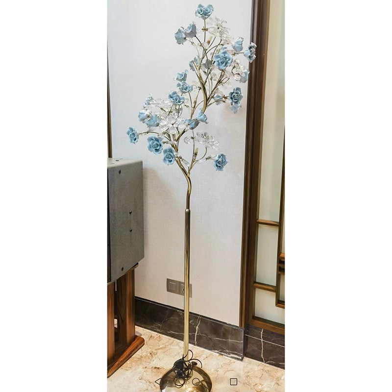 Modern Luxury Crystal Floor Lamp Ceramic-Blue Living Room Bedroom Standing Light FL98053