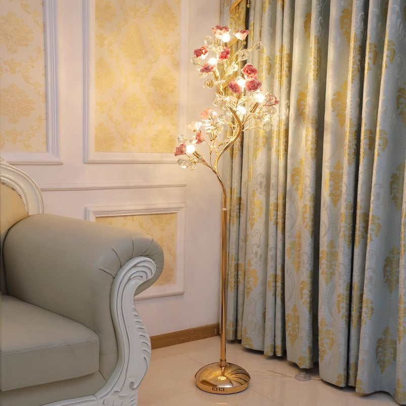 Modern Luxury Crystal Floor Lamp Ceramic-Pink Living Room Bedroom Standing Light FL98053