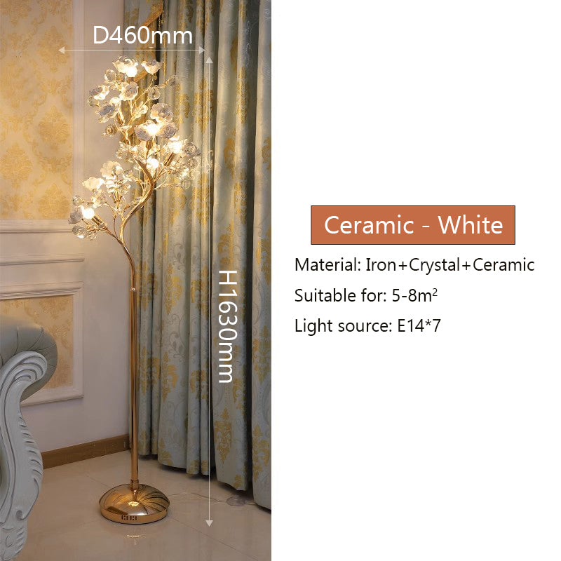 Modern Luxury Crystal Floor Lamp Ceramic-White Living Room Bedroom Standing Light FL98053