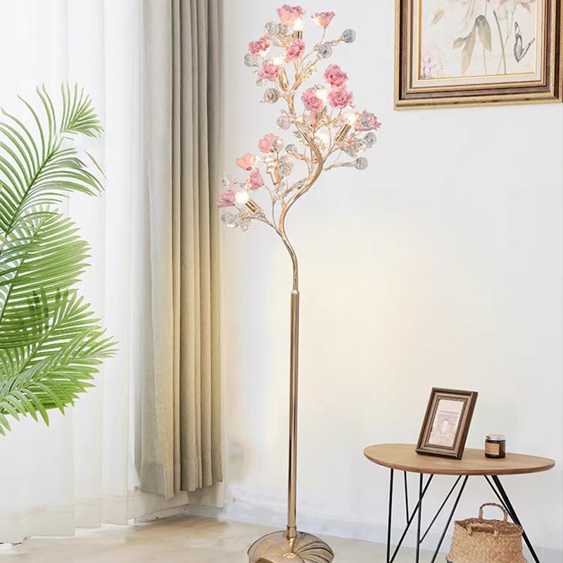 Modern Luxury Crystal Floor Lamp Ceramic-Pink Living Room Bedroom Standing Light FL98053