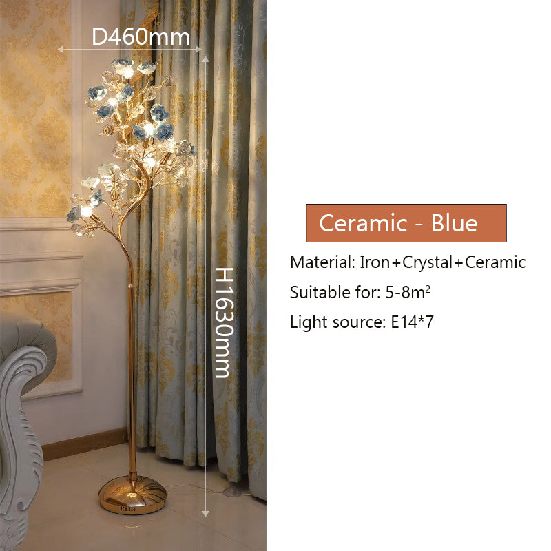 Modern Luxury Crystal Floor Lamp Ceramic-Blue Living Room Bedroom Standing Light FL98053