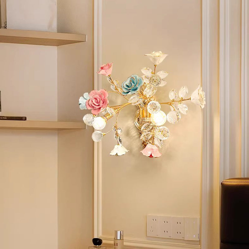 Modern Luxury Crystal Wall Lamp Creativity Ceramics Flower Bedroom Bedside Light MD98053-L2
