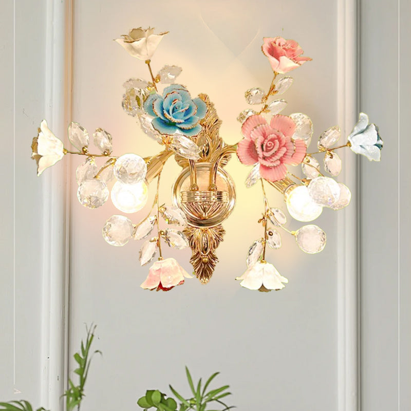Modern Luxury Crystal Wall Lamp Creativity Ceramics Flower Bedroom Bedside Light MD98053-L2