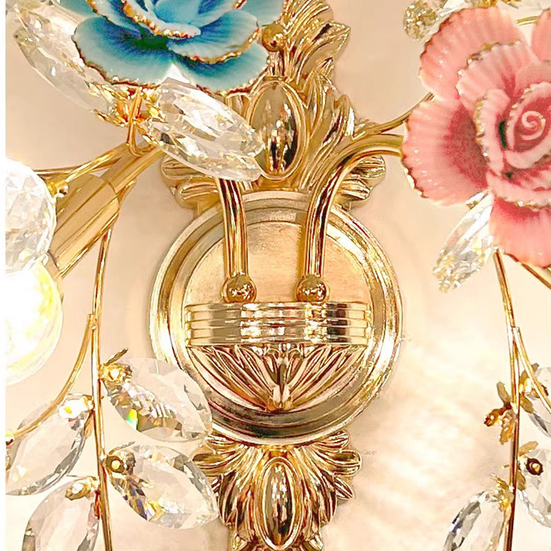 Modern Luxury Crystal Wall Lamp Creativity Ceramics Flower Bedroom Bedside Light MD98053-L2
