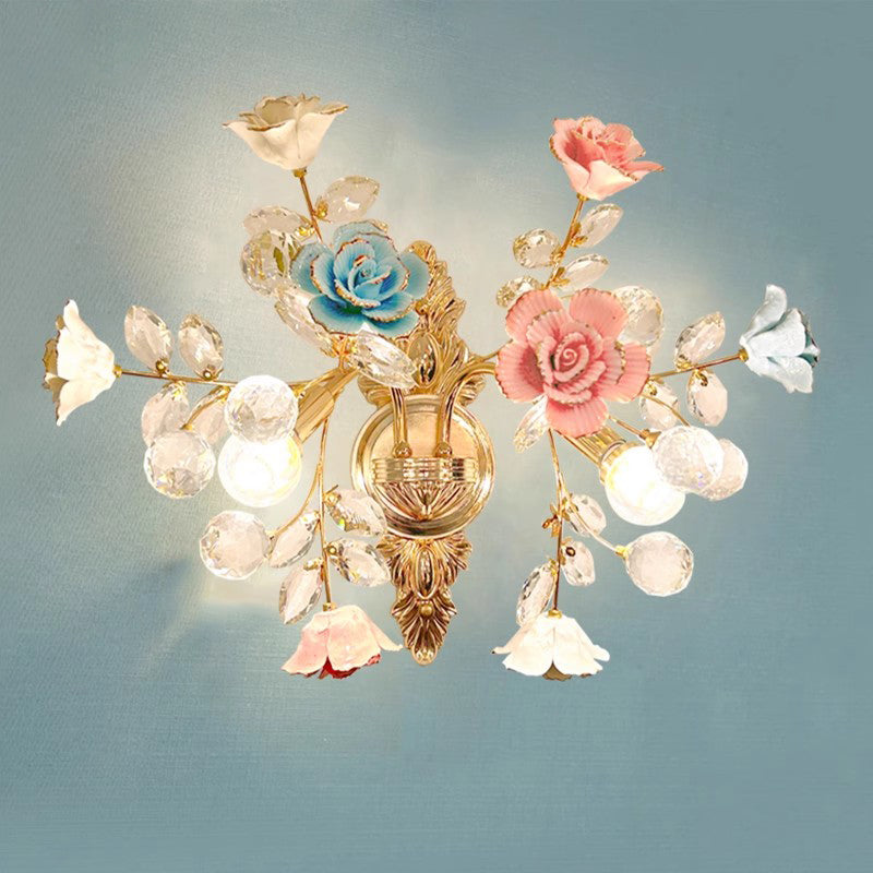 Modern Luxury Crystal Wall Lamp Creativity Ceramics Flower Bedroom Bedside Light MD98053-L2