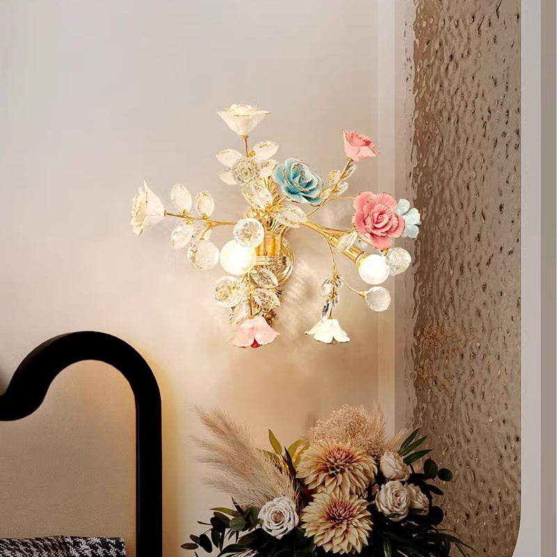 Modern Luxury Crystal Wall Lamp Creativity Ceramics Flower Bedroom Bedside Light MD98053-L2