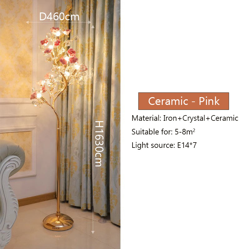 Modern Luxury Crystal Floor Lamp Ceramic-Pink Living Room Bedroom Standing Light FL98053