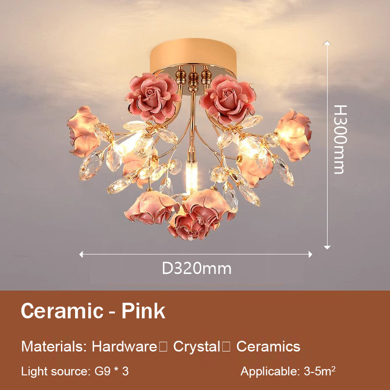 MEEROSEE Luxury Colored Chandelier Lights Decorative French Flower Ceramic Rose Chandelier for Aisle Corridor MD98053-ceiling wall