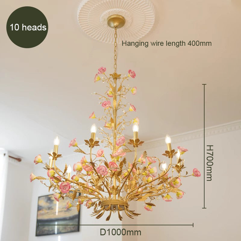 MEEROSEE French Ceramic Flower Chandelier European Crystal Light MD98054