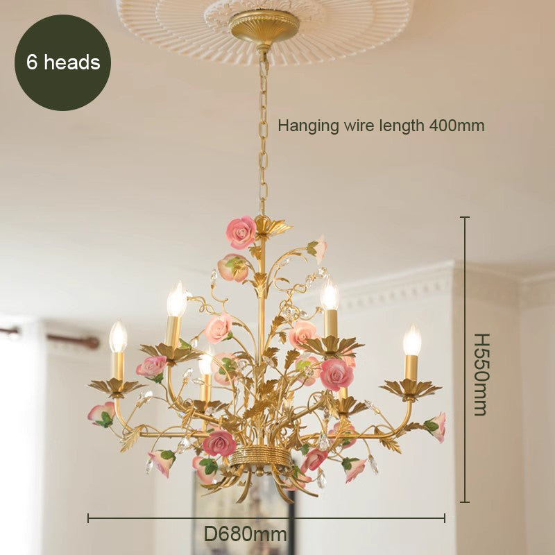 MEEROSEE French Ceramic Flower Chandelier European Crystal Light MD98054