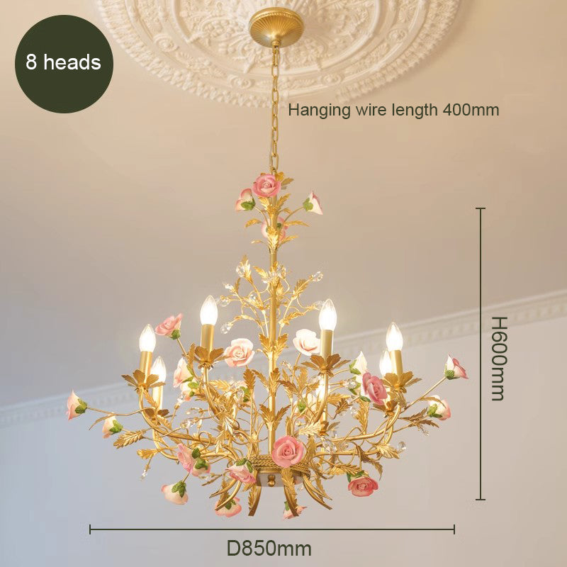 MEEROSEE French Ceramic Flower Chandelier European Crystal Light MD98054