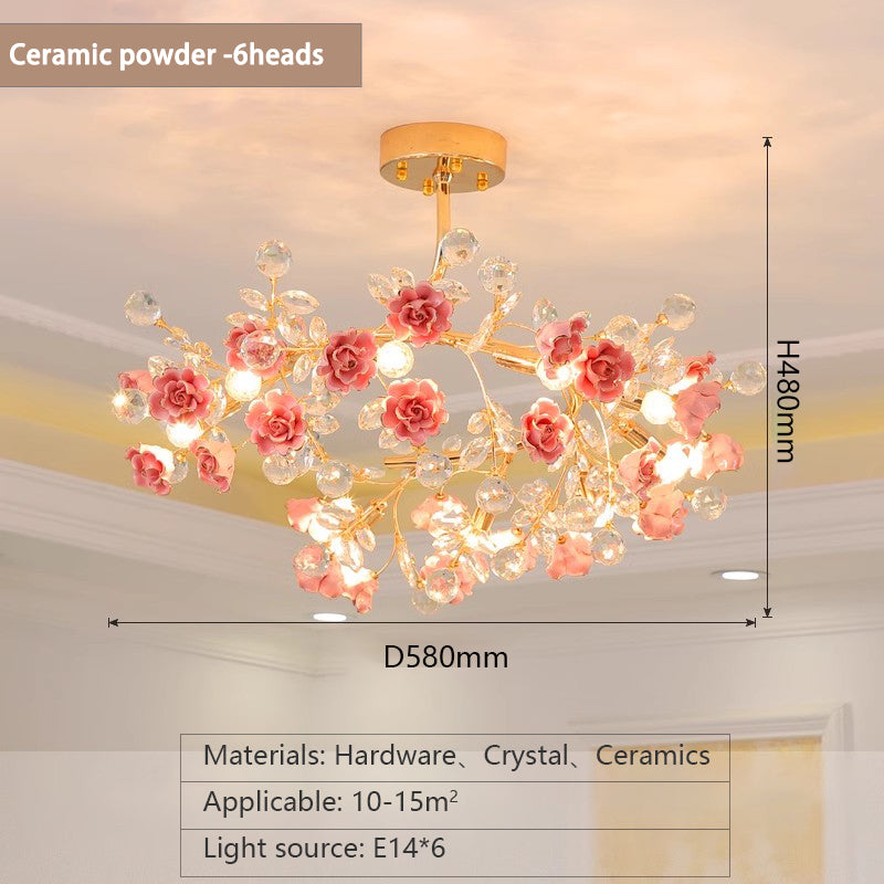 MEEROSEE French Ceramic Flower Chandelier European Crystal Light MD98055-L6