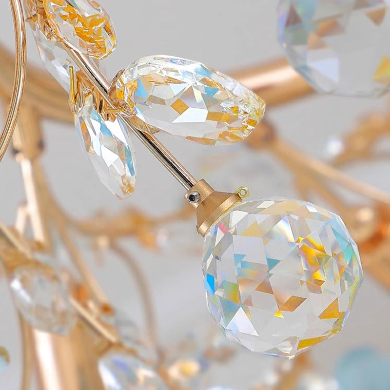 MEEROSEE French Ceramic Flower Chandelier European Crystal Light MD98055-L9