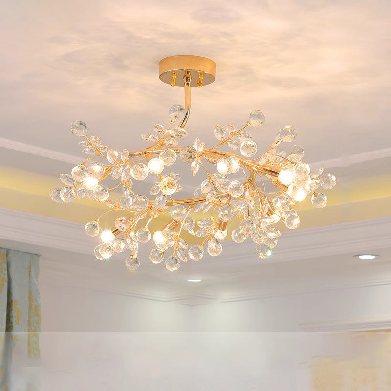 MEEROSEE French Ceramic Flower Chandelier European Crystal Light MD98055-L9