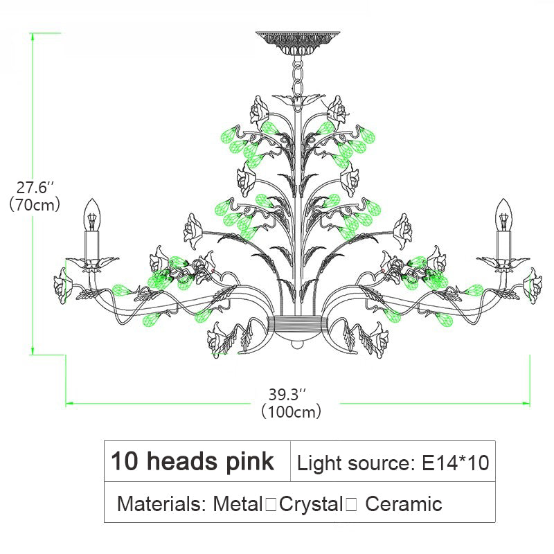 MEEROSEE French Ceramic Flower Chandelier European Crystal Light MD98056