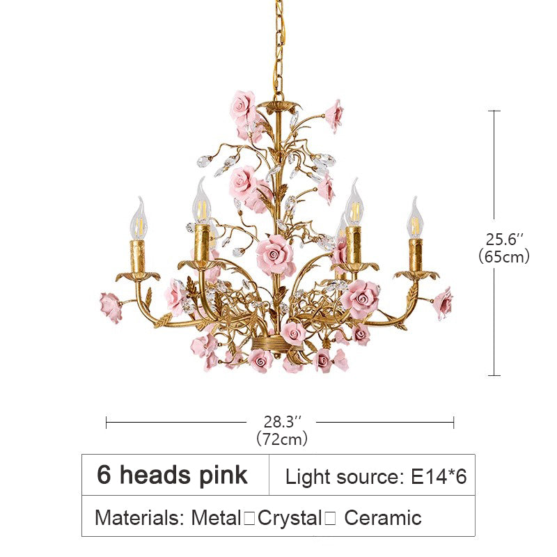 MEEROSEE French Ceramic Flower Chandelier European Crystal Light MD98056