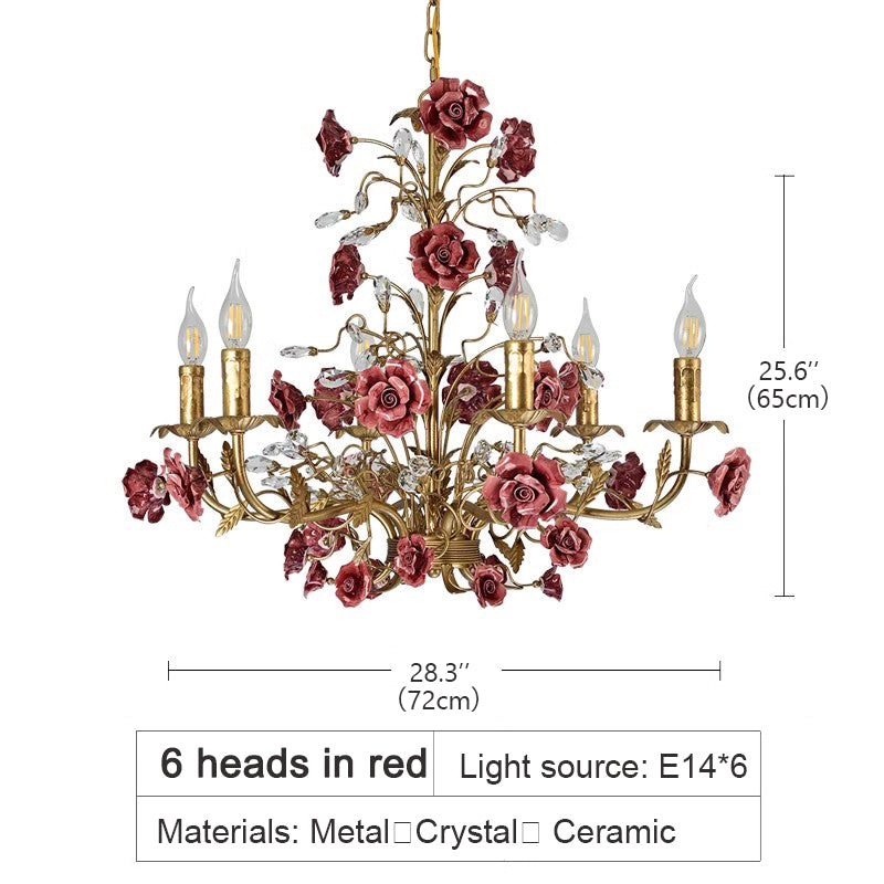 MEEROSEE French Ceramic Flower Chandelier European Crystal Light MD98056