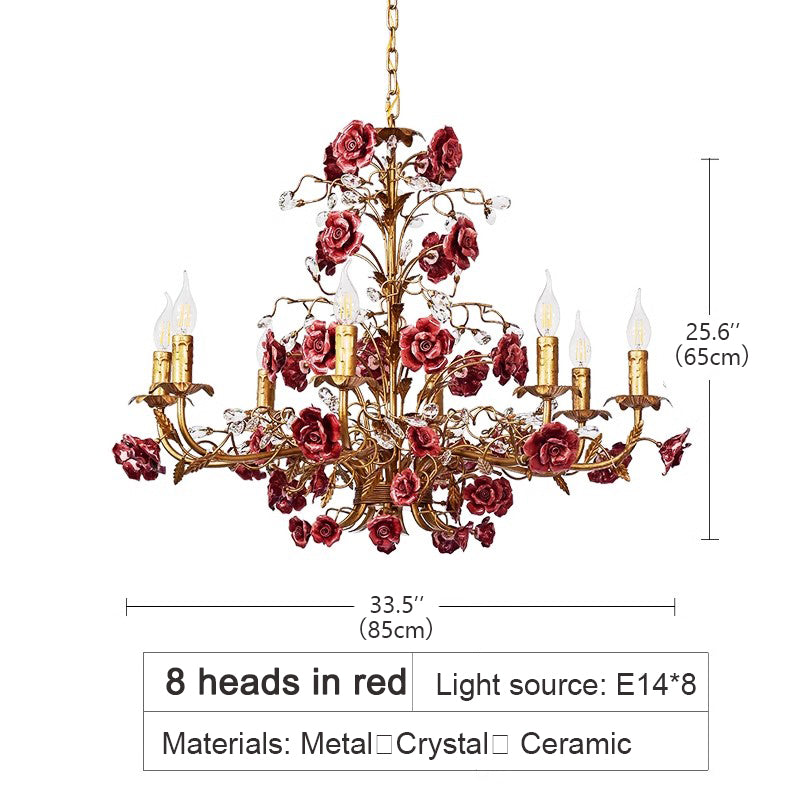 MEEROSEE French Ceramic Flower Chandelier European Crystal Light MD98056