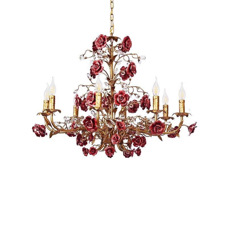 MEEROSEE French Ceramic Flower Chandelier European Crystal Light MD98056