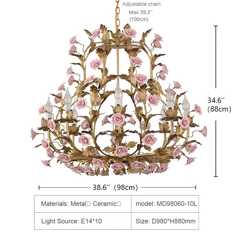 MEEROSEE Rose Gold Chandelier Pendant Light Ceiling Rose Pending Ceiling Pink Flower MD98060