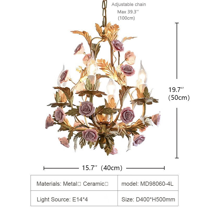 MEEROSEE Rose Gold Chandelier Pendant Light Ceiling Rose Pending Ceiling Pink Flower MD98060