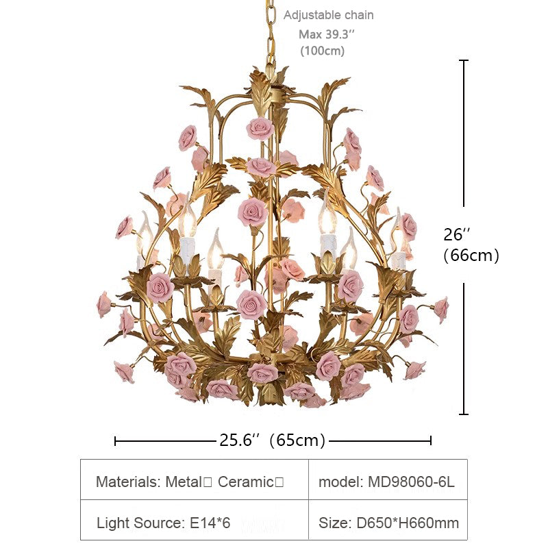 MEEROSEE Rose Gold Chandelier Pendant Light Ceiling Rose Pending Ceiling Pink Flower MD98060