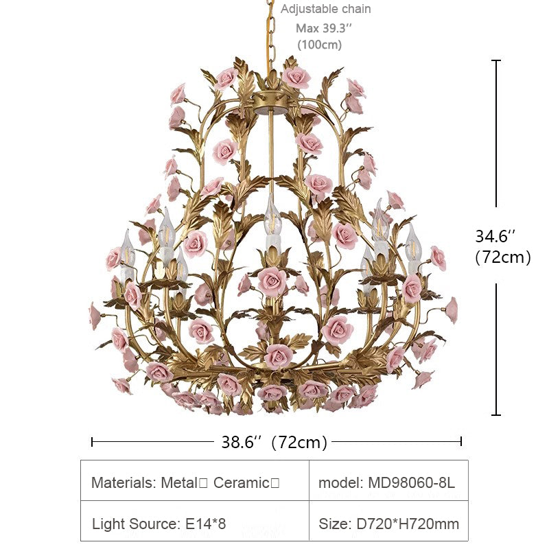 MEEROSEE Rose Gold Chandelier Pendant Light Ceiling Rose Pending Ceiling Pink Flower MD98060