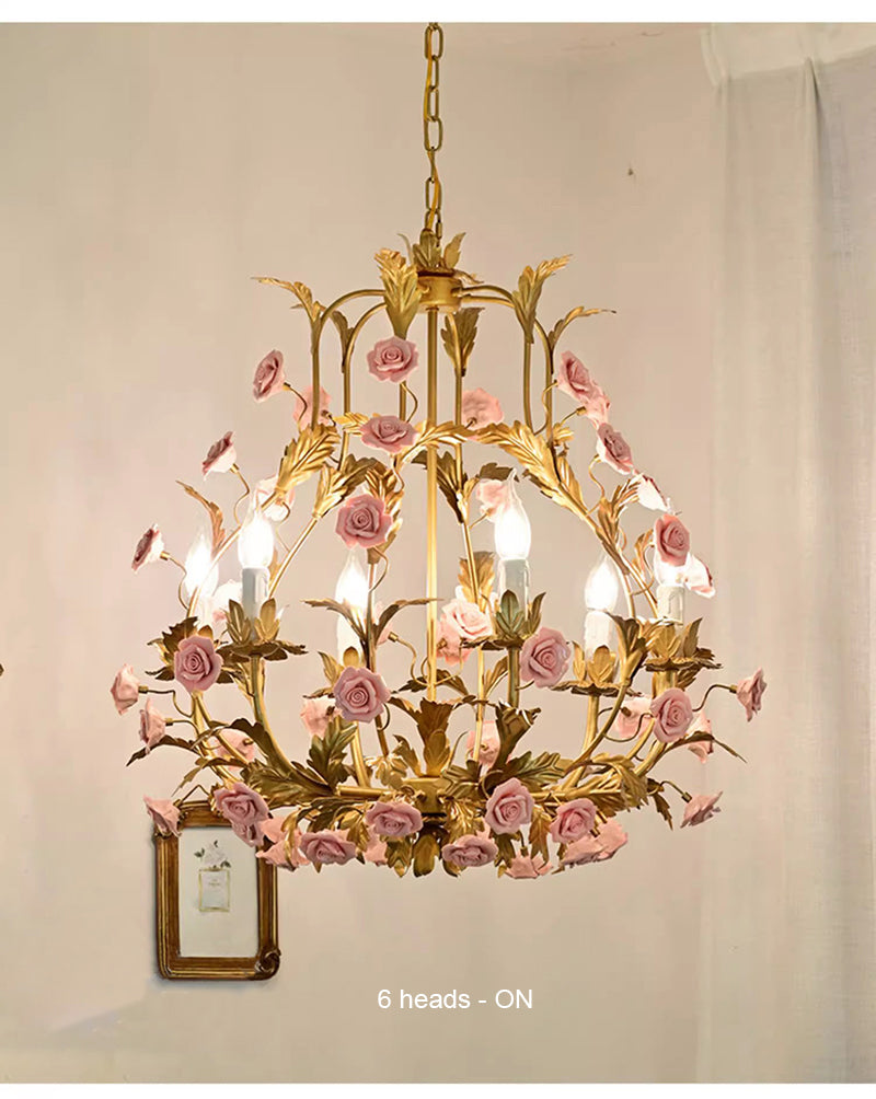 MEEROSEE Rose Gold Chandelier Pendant Light Ceiling Rose Pending Ceiling Pink Flower MD98060