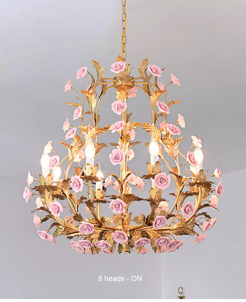 MEEROSEE Rose Gold Chandelier Pendant Light Ceiling Rose Pending Ceiling Pink Flower MD98060