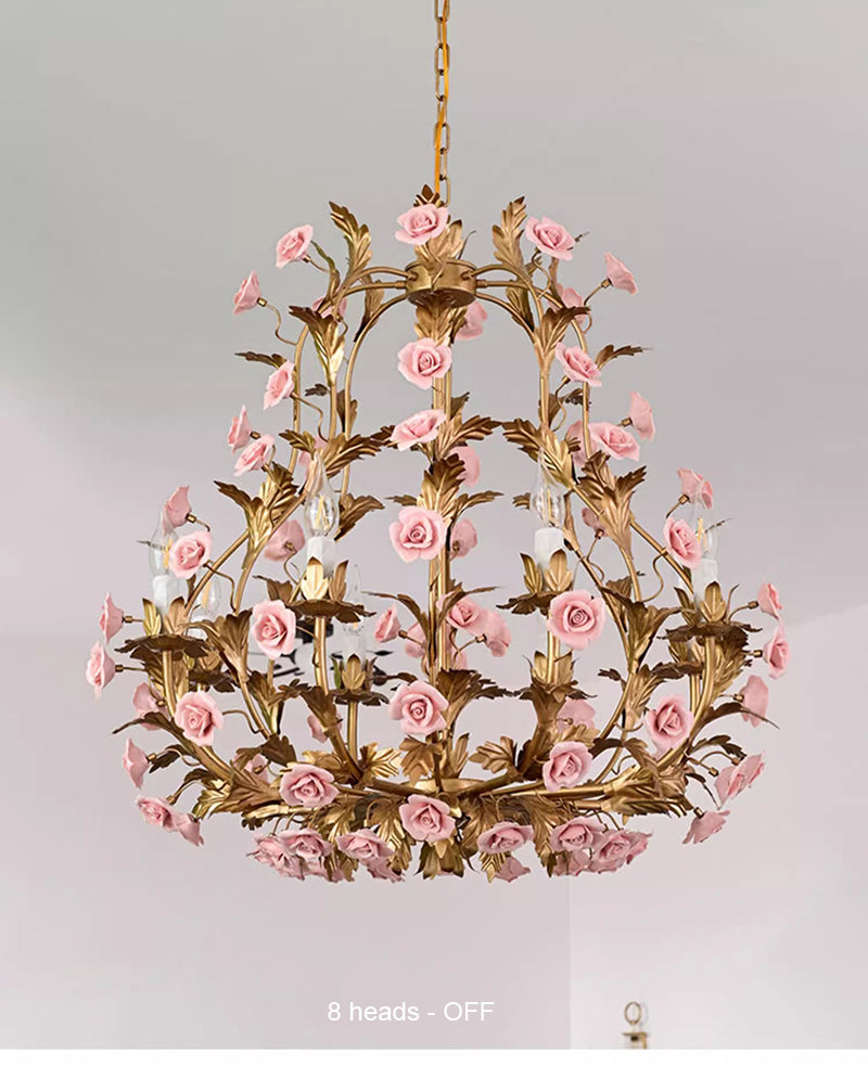 MEEROSEE Rose Gold Chandelier Pendant Light Ceiling Rose Pending Ceiling Pink Flower MD98060