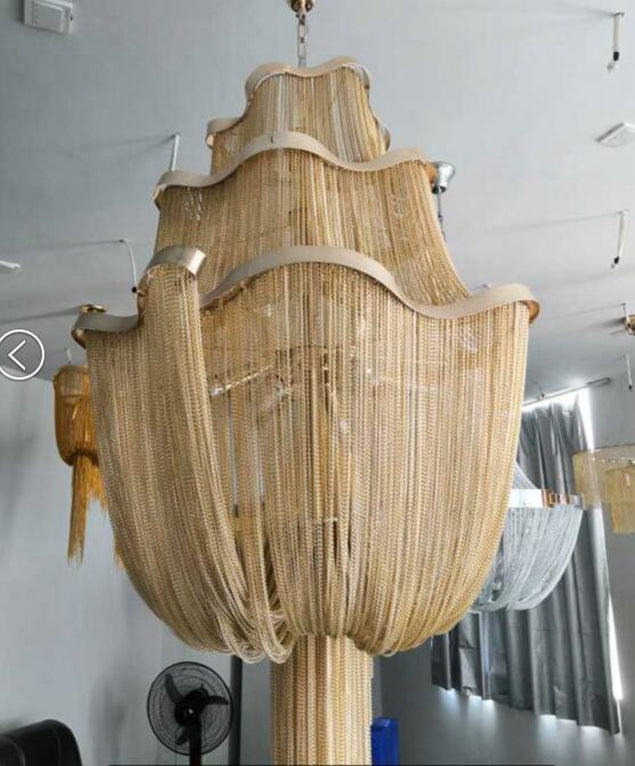 Meerosee Modern Chandelier Light Silver Aluminum Chain French Pendant Lamp D31.5''