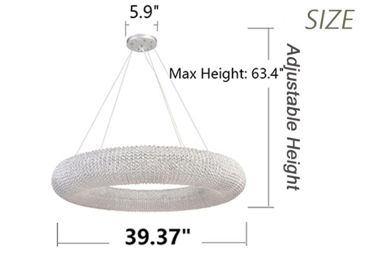 Modern Crystal Pendant Lamp Adjustable Stainless Steel Cable D31.49”