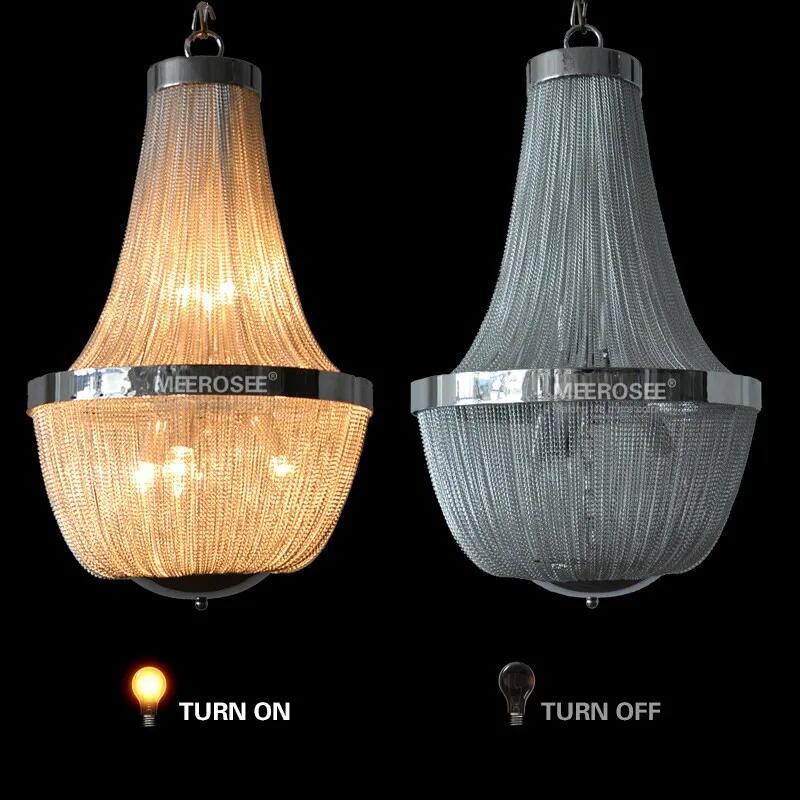 Modern Aluminum Chain Pendant Light Fixture Contemporary Chrome Chandelier Lamp