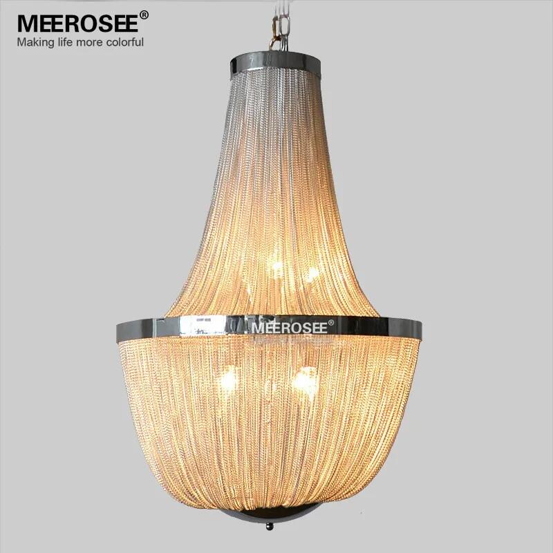 Modern Aluminum Chain Pendant Light Fixture Contemporary Chrome Chandelier Lamp