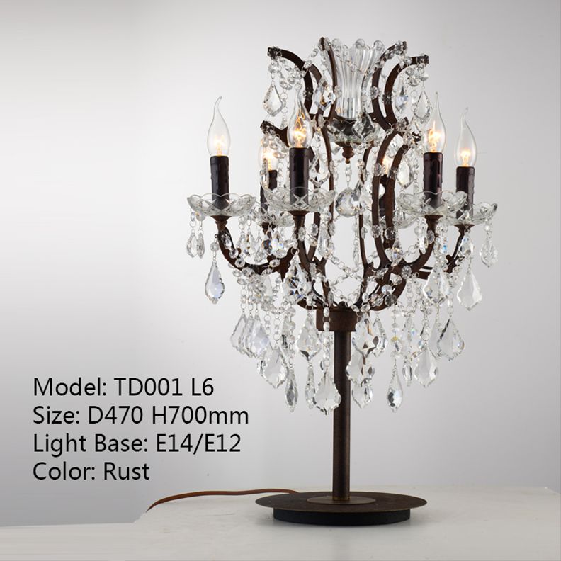 Meerosee Wrought Iron 6 Lights Crystal Table Lamps Modern Table Light D18.5''