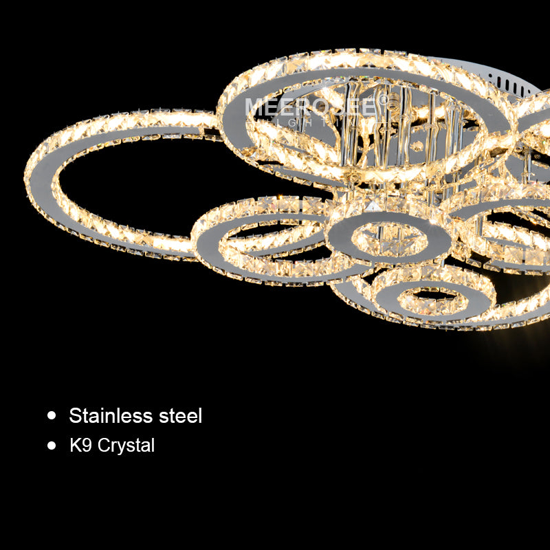Modern Crystal Ceiling Lamps Diamond Chrome LED Chandeliers Light 8 Rings