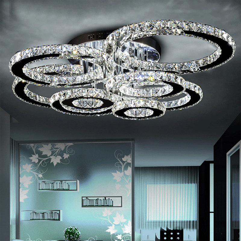Modern Crystal Ceiling Lamps Diamond Chrome LED Chandeliers Light 8 Rings