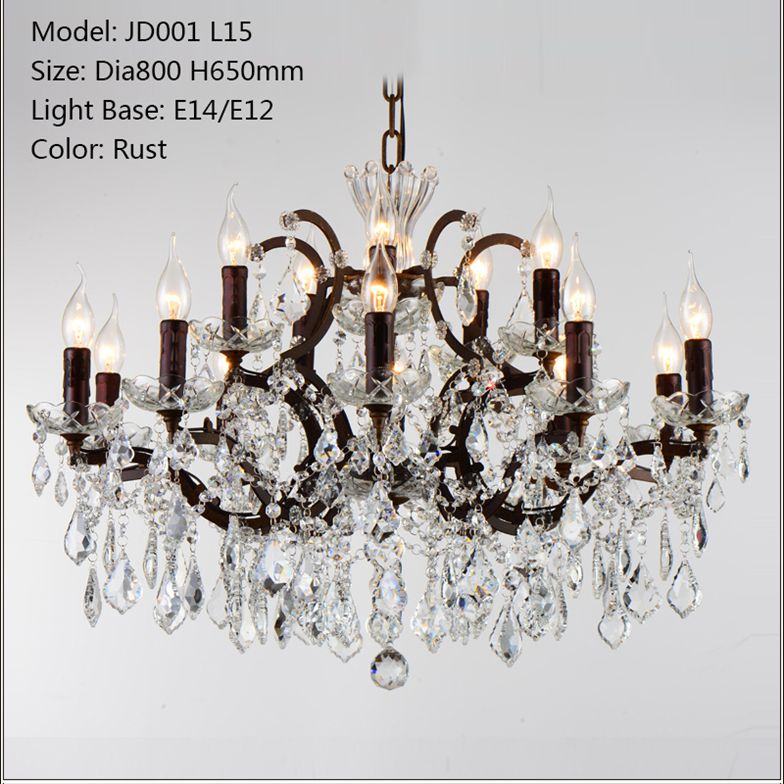 Meerosee Crystal Chandelier Light Modern Rust 15 Arms Pendant Lamp for Living Room