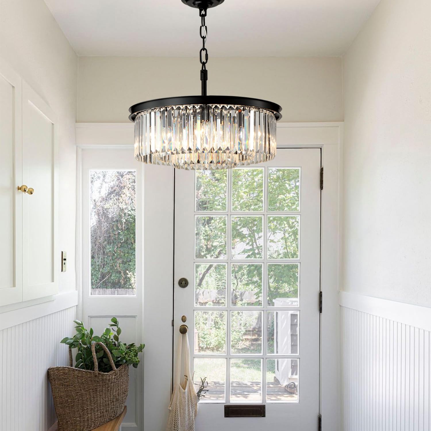 Meerosee Black 3-Tier Crystal Chandelier Light Modern Luxury Pendant Ceiling Lamp