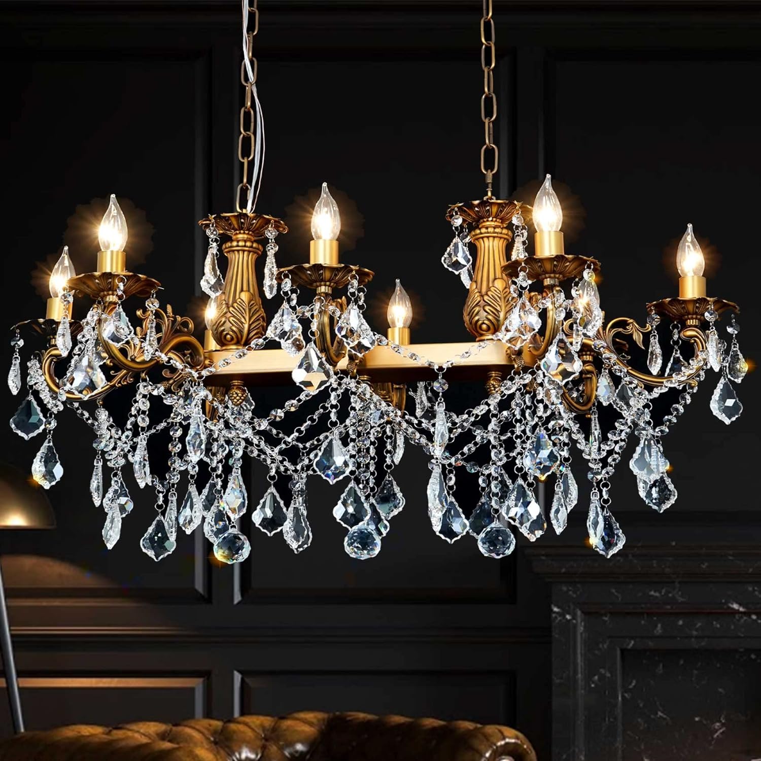 Crystal Chandeliers Rectangle Hanging Ceiling Light Fixture L33.85/L42.91/L51.95