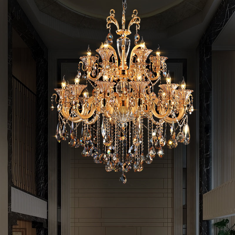 Luxury Crystal Gold Chandelier Lighting Fixture D41.3 inch Pendant Lamp for Living Room